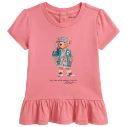 Baby Girl Polo Bear Peplum T-Shirt in Pink