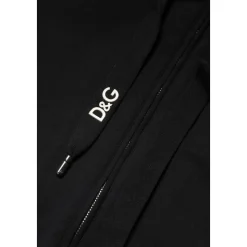 Black Cotton Hooded Zip Sweater