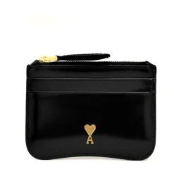 Black Leather Card Holder with Zip