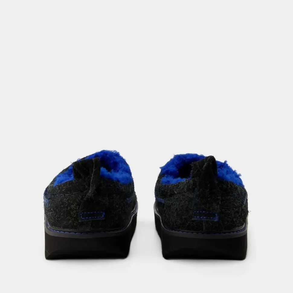 Black Leather Slip-On Slides