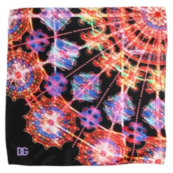 Black Multicolor Print Square Foulard Scarf