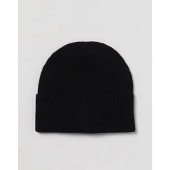 Black Ribbed Knit Beanie with Logo Patch