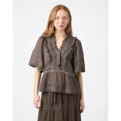 Brown Voile Top with Ribbon Details