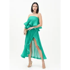 Elegant Green Pleated Midi Skirt