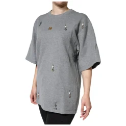 Grey Embellished Round Neck T-Shirt