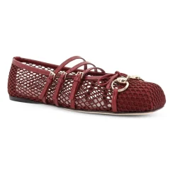 Mesh Squared Toe Leather Strap Shoes