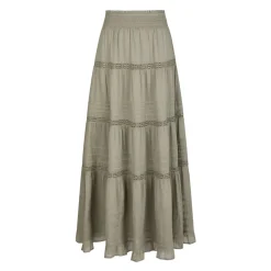 Smoke Green Voile Maxi Skirt with Lace Details