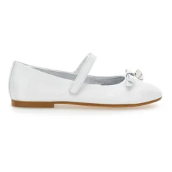 White Leather Ballet Flats with Ankle Strap